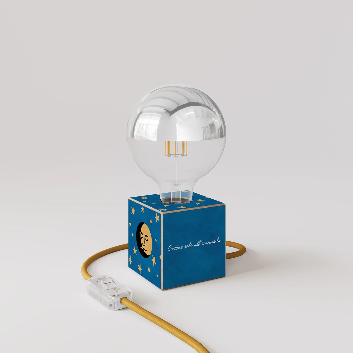 Cubetto table lamp “La luna” with globe half-silver-sphere light bulb - Santomanifesto - Image 3