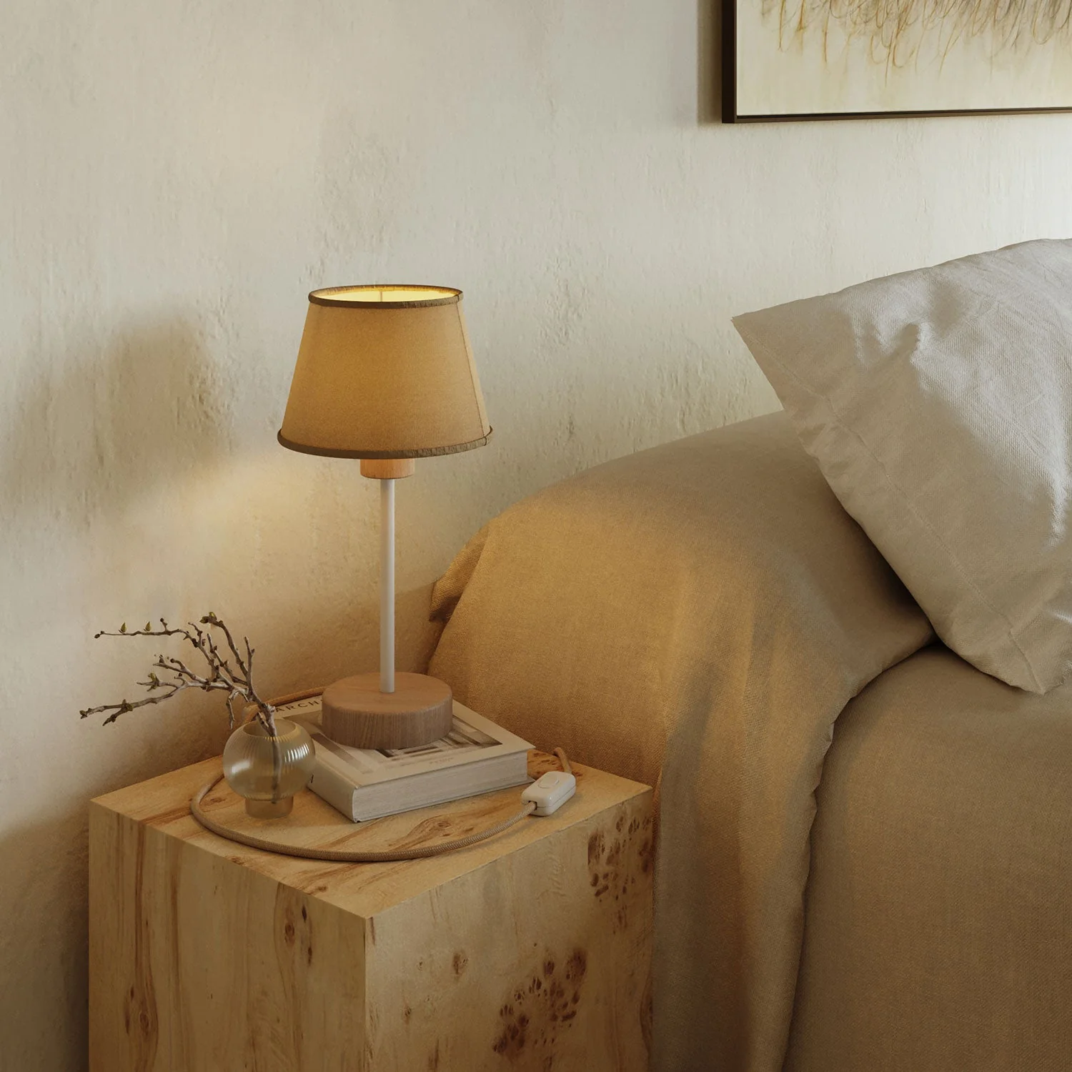 Wooden table lamp prewired for lampshade - Alzaluce Wood - Neutral - Image 2
