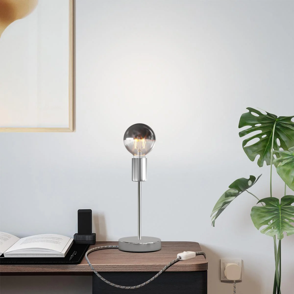Alzaluce Half Cup table lamp in metal with UK plug – Chrome - Image 2