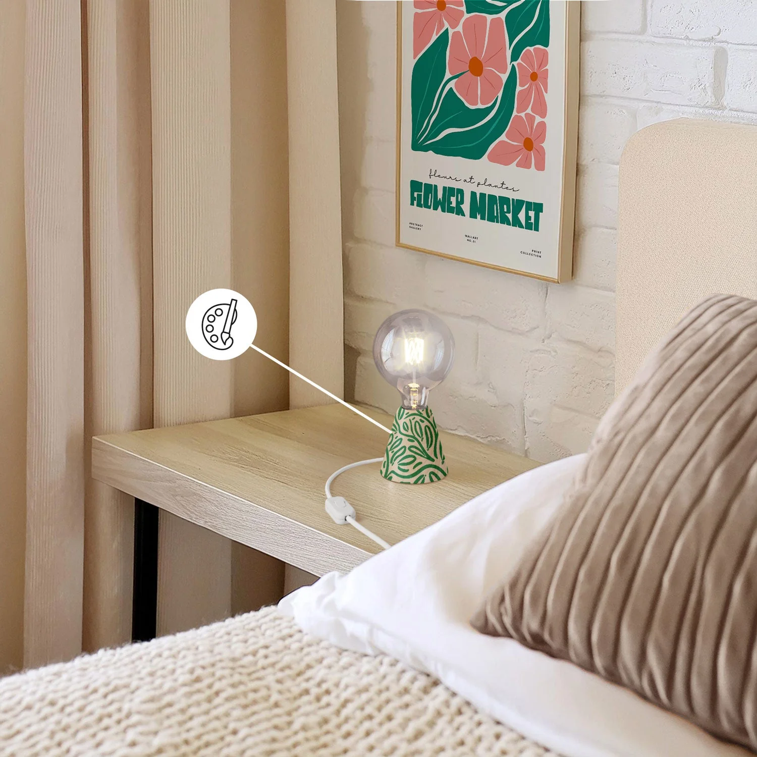 Table lamp with alder base, transparent light bulb, RM01 cable and UK plug - Image 3