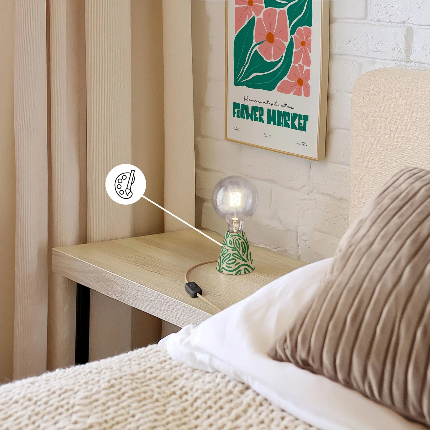 Table lamp with alder wood base, transparent light bulb, RN06 cable and EU plug - Image 3