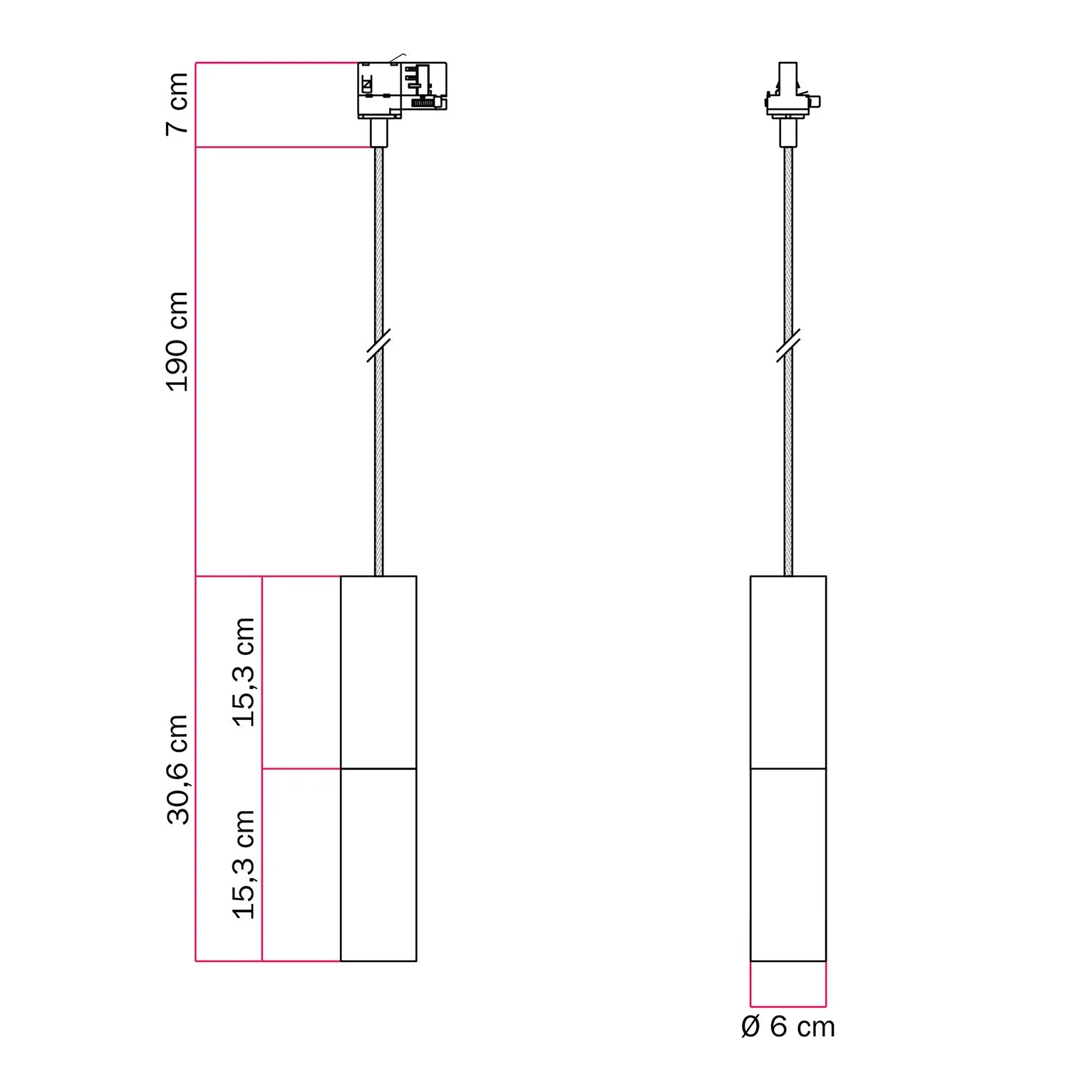Track pendant lamp with double Tub-E14 lampshade - Black and Satin Copper - Image 6