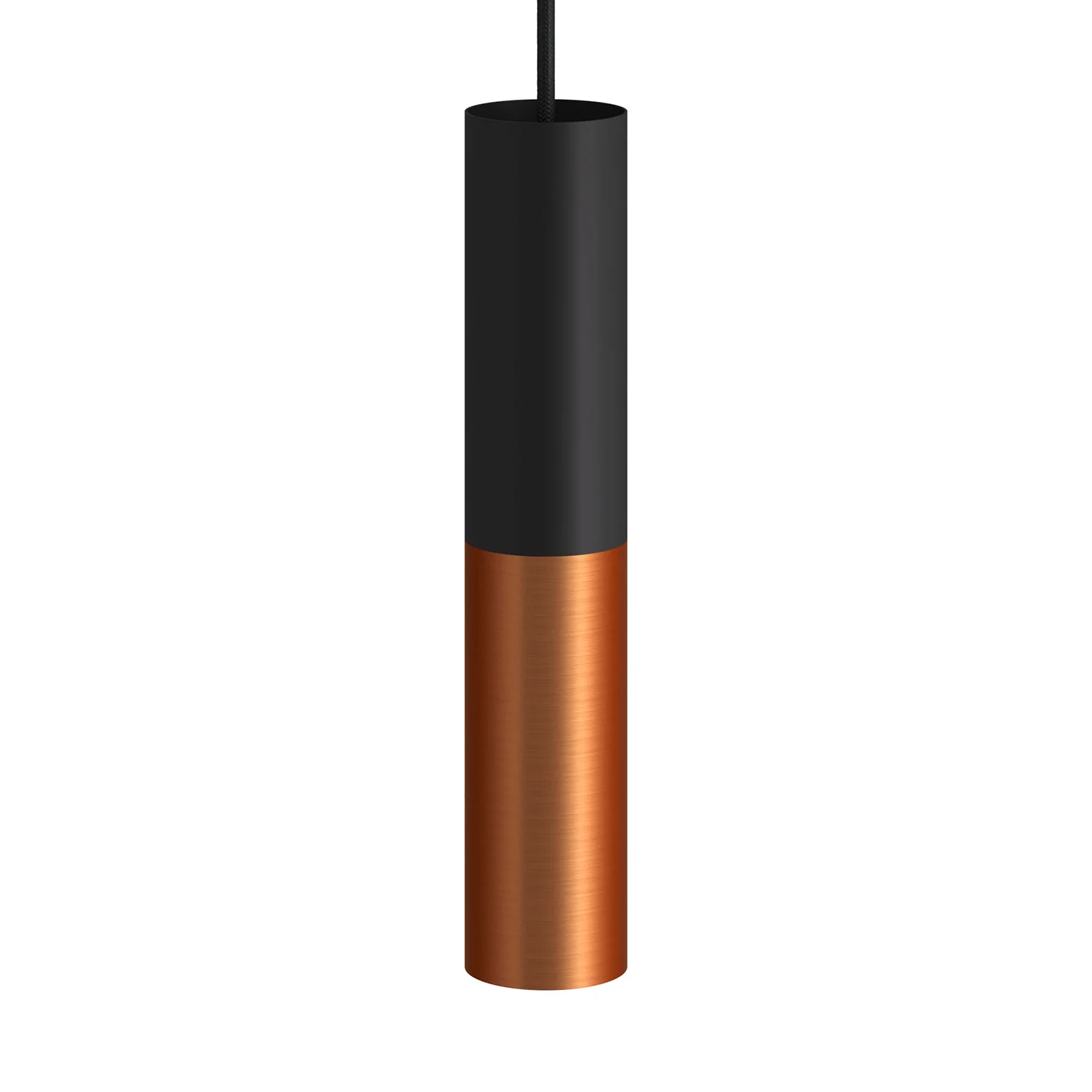 Tub-E12, double metal tube spotlight with dual E12 socket ring - Black and Brushed copper