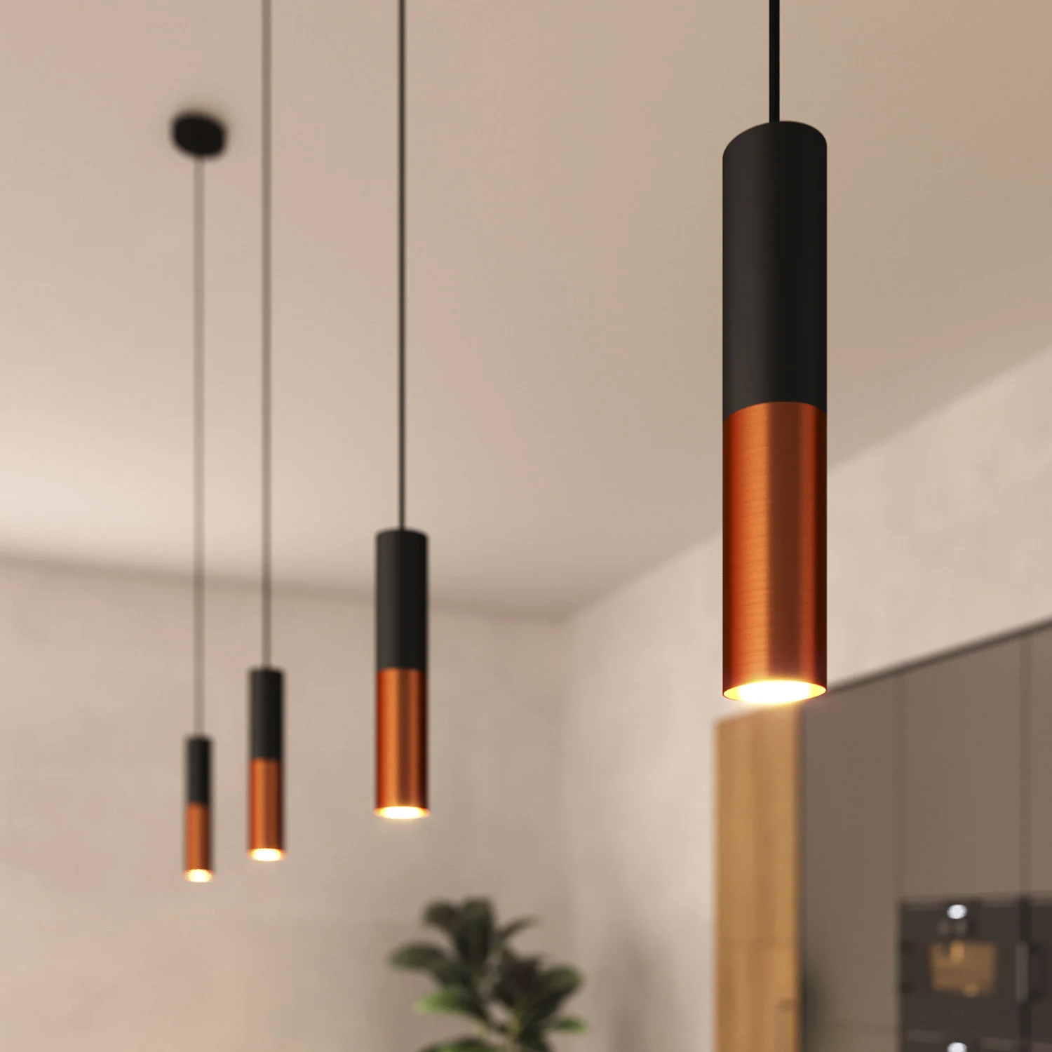 Tub-E12, double metal tube spotlight with dual E12 socket ring - Black and Brushed copper - Image 6
