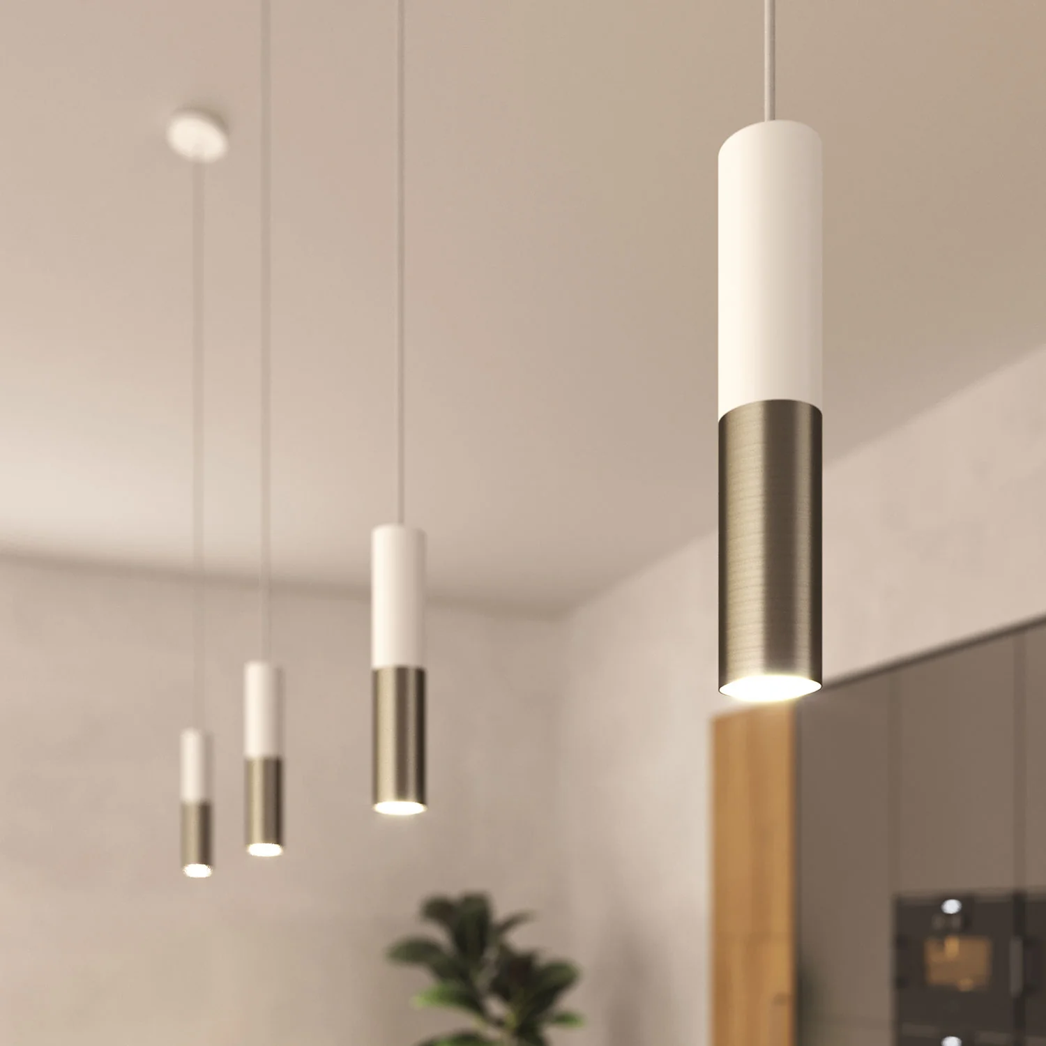 Tub-E12, double metal tube spotlight with double E12 socket ring - Matt White and Brushed Titanium - Image 6