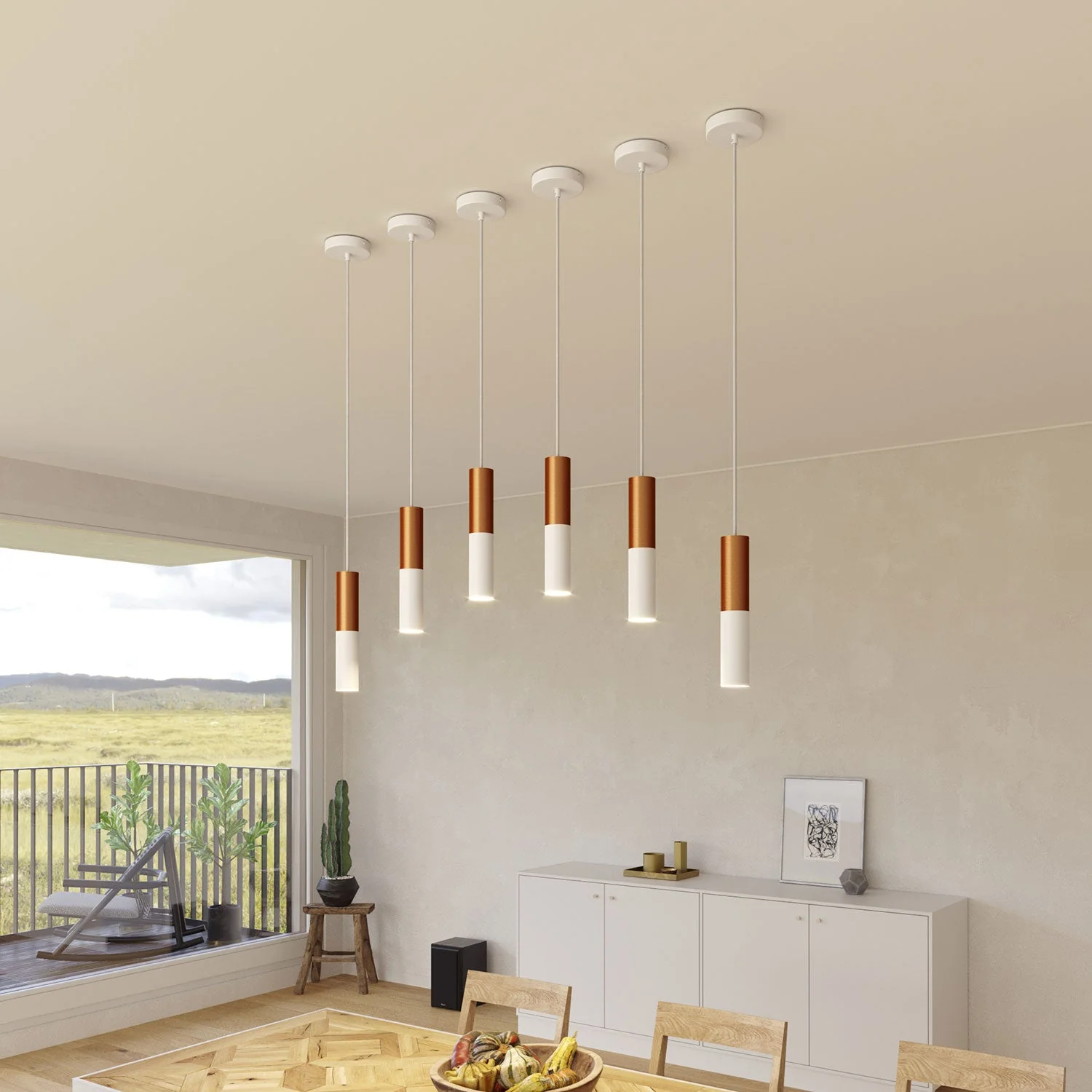 Tub-E14, double metal tube for spotlight with double-ring E14 lamp holder – Matt White and Satin Copper - Image 5
