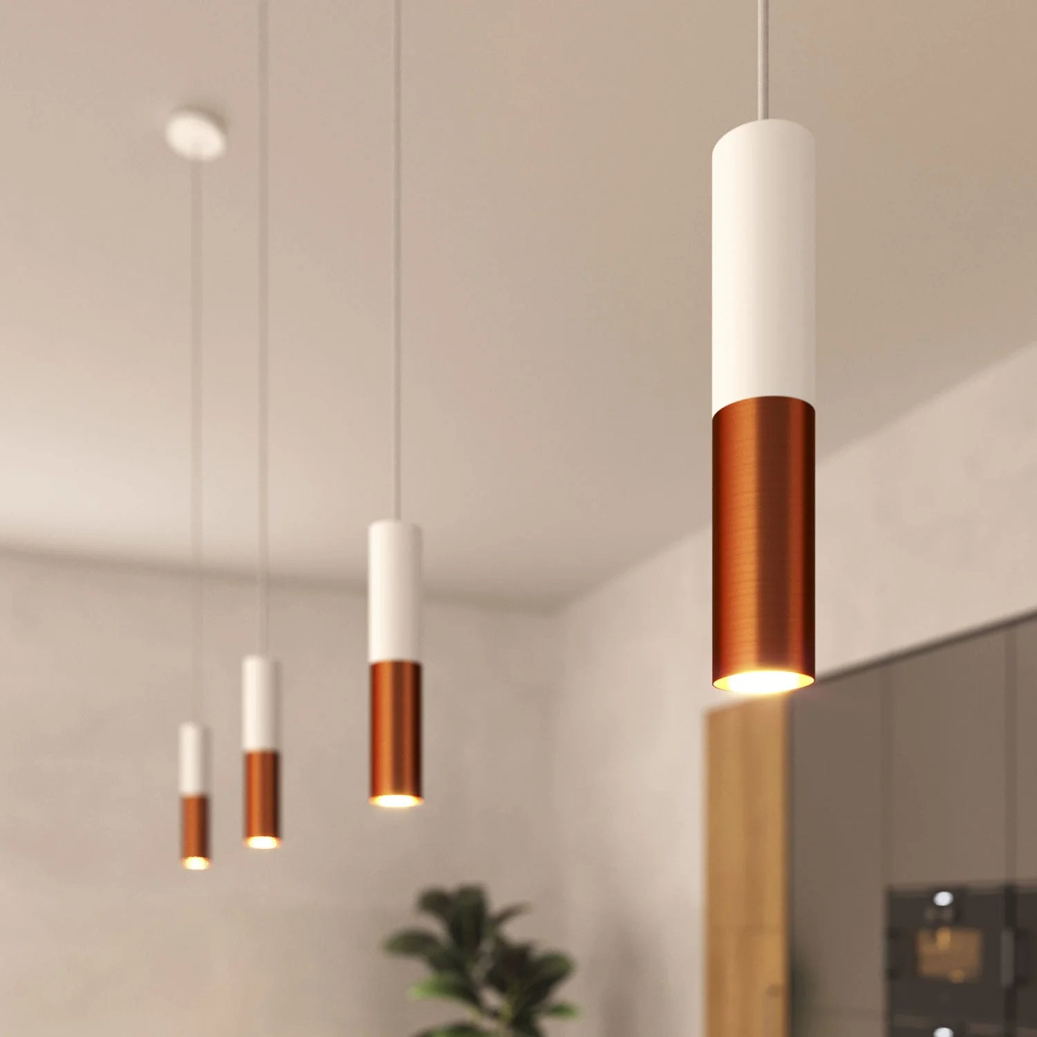 Tub-E14, double metal tube for spotlight with double-ring E14 lamp holder – Matt White and Satin Copper - Image 6