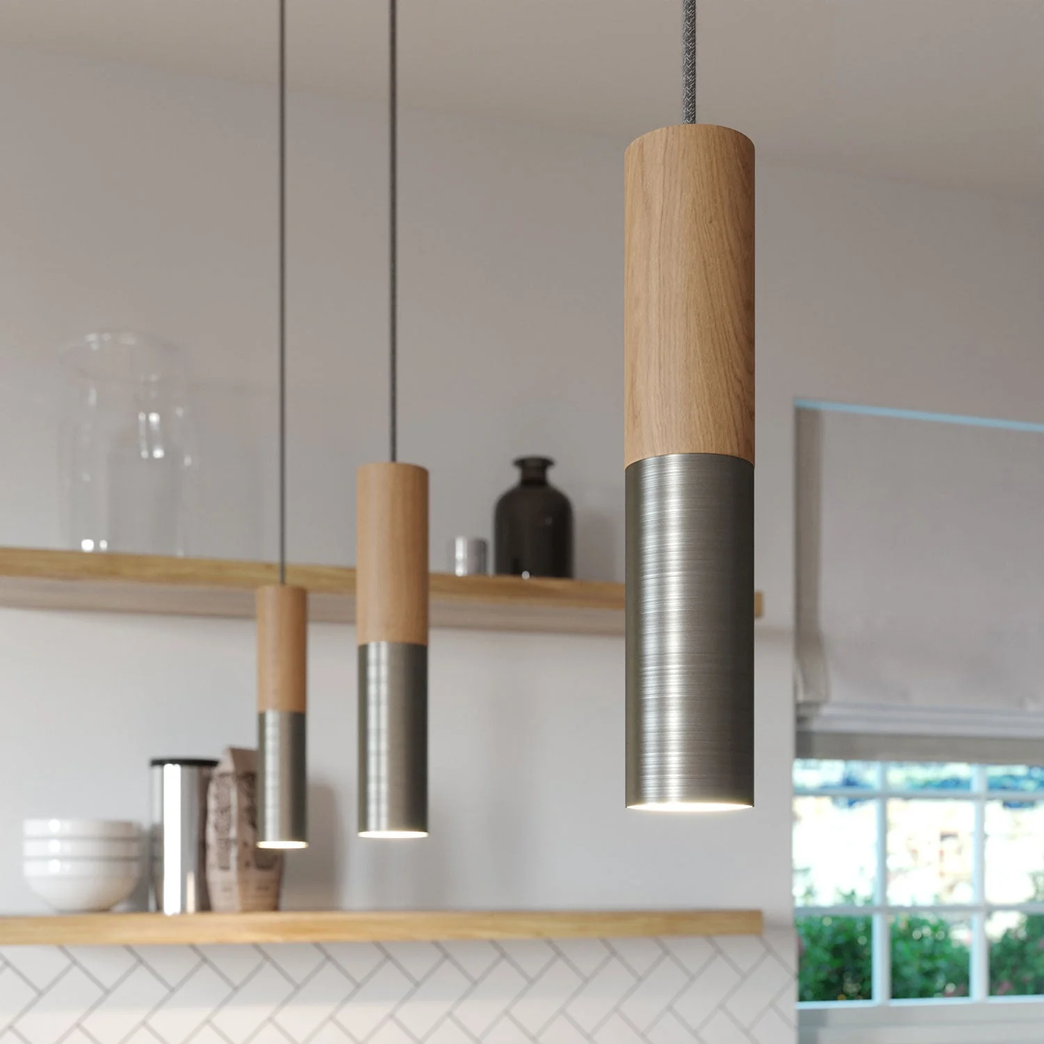 Tub-E14, wood and metal tube for spotlight with double-ring E14 lamp holder - Neutral and satin titanium - Image 5