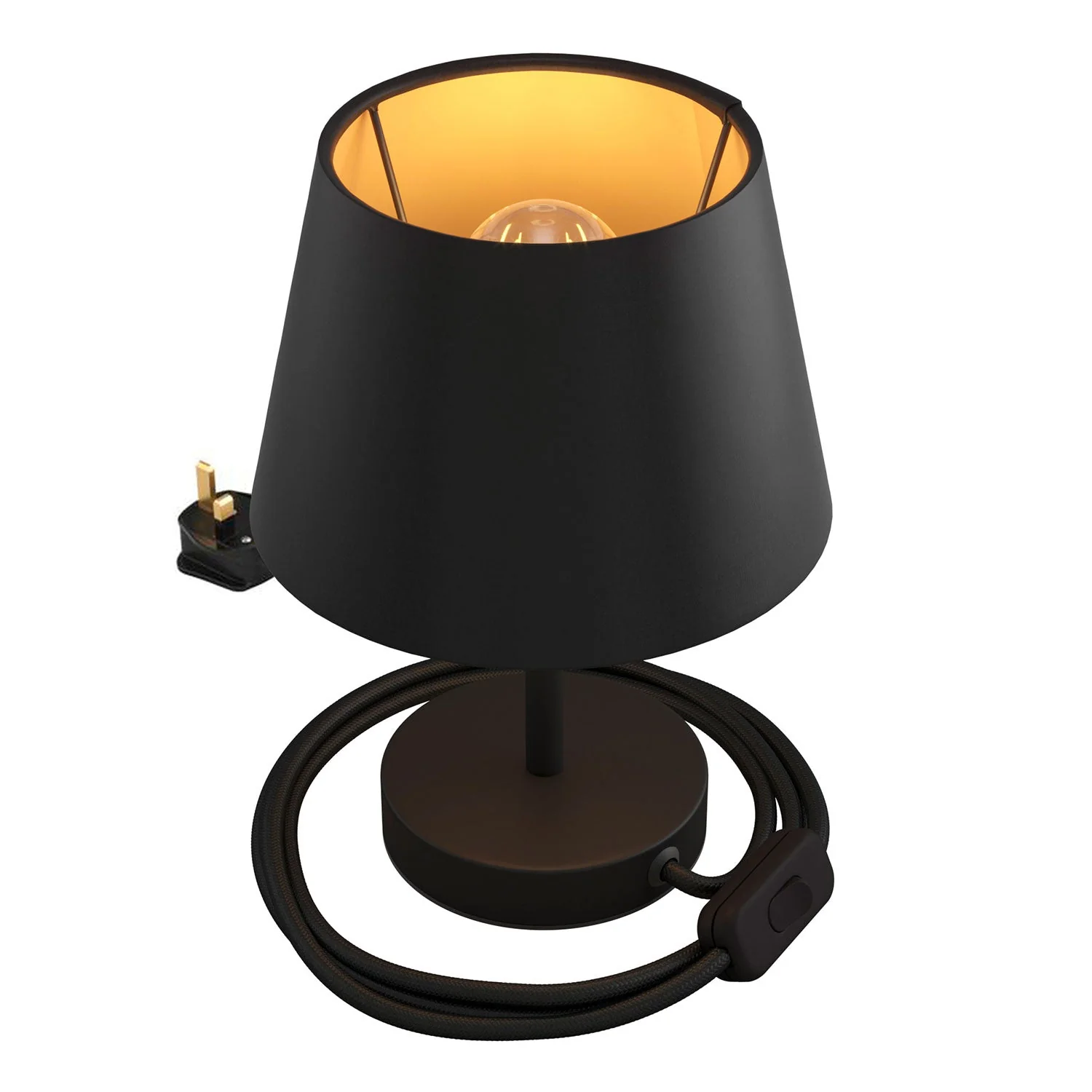 Alzaluce with Impero lampshade, metal table lamp and UK plug - Cinette black
