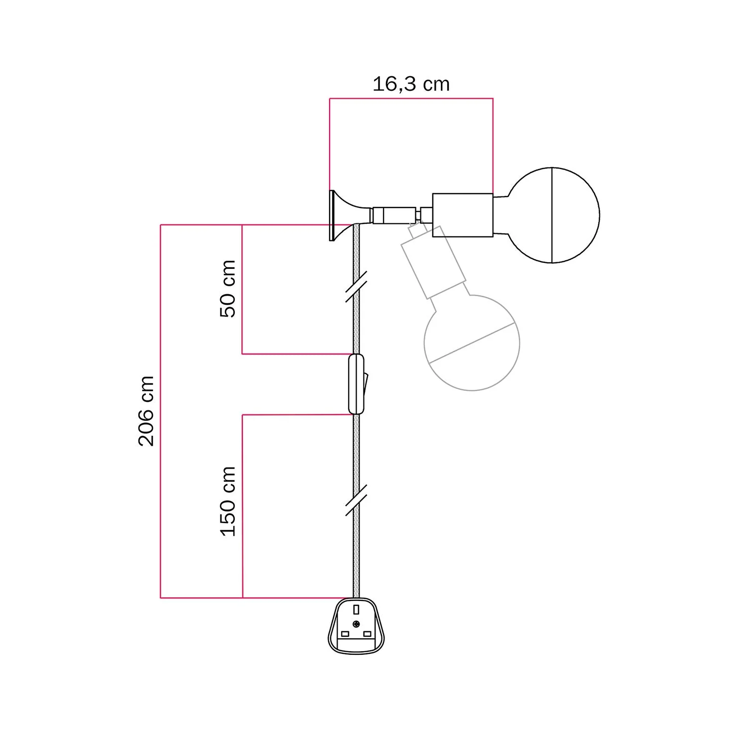 MAG-Y wall lamp with joint, half-sphere light bulb and UK plug - Matte white - Image 5