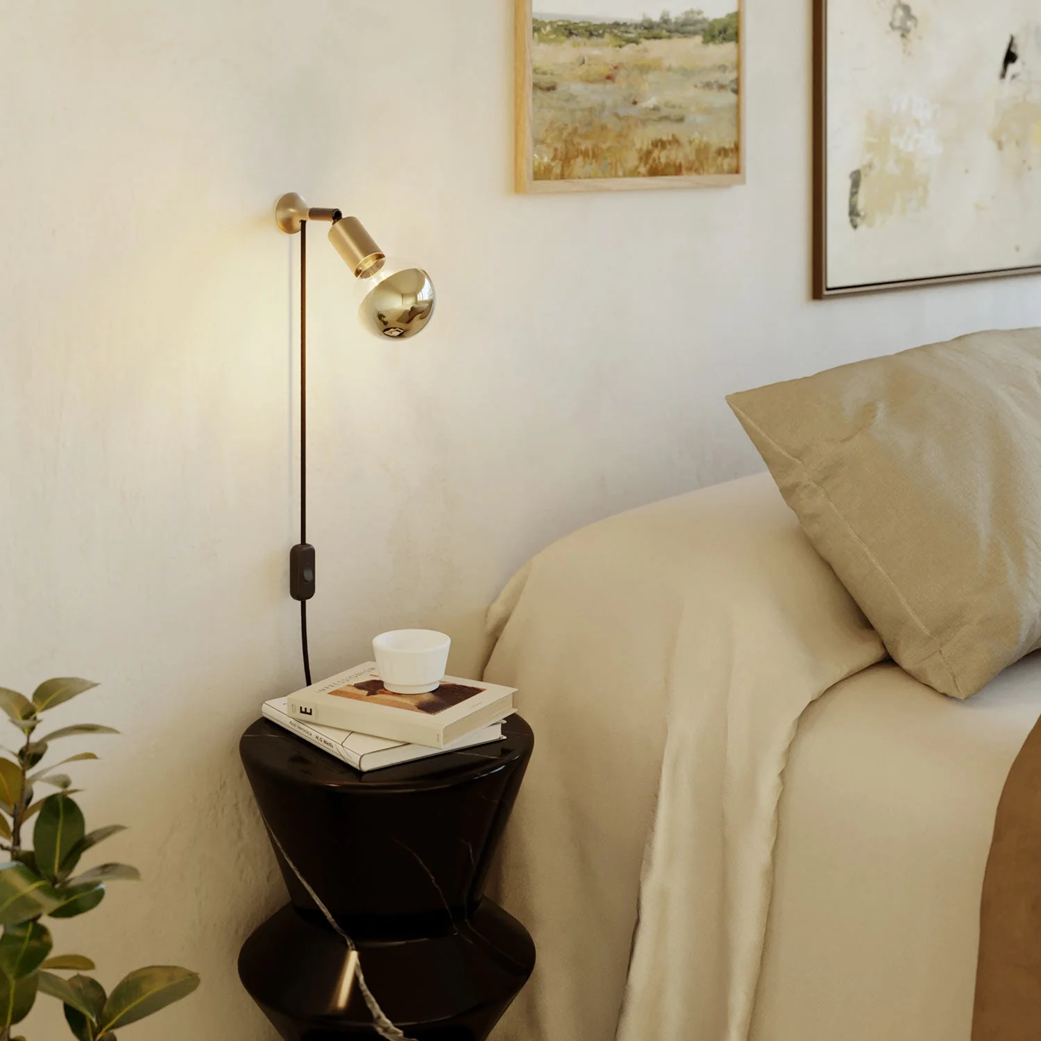 Wall lamp MAG-Y with joint, half-sphere light bulb and UK plug - Satin bronze - Image 2