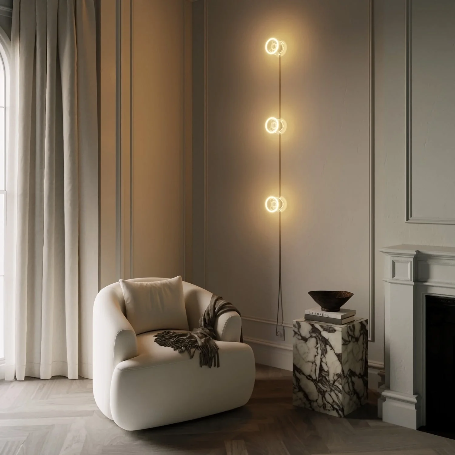 Spostaluce wall lamp with plug, 3 Ghost light bulbs and grey melange cable - Image 2
