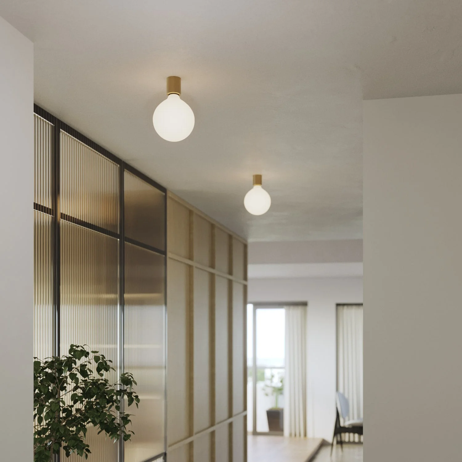 Metal wall light with globe light bulb porcelain effect - Satin bronze - Image 2