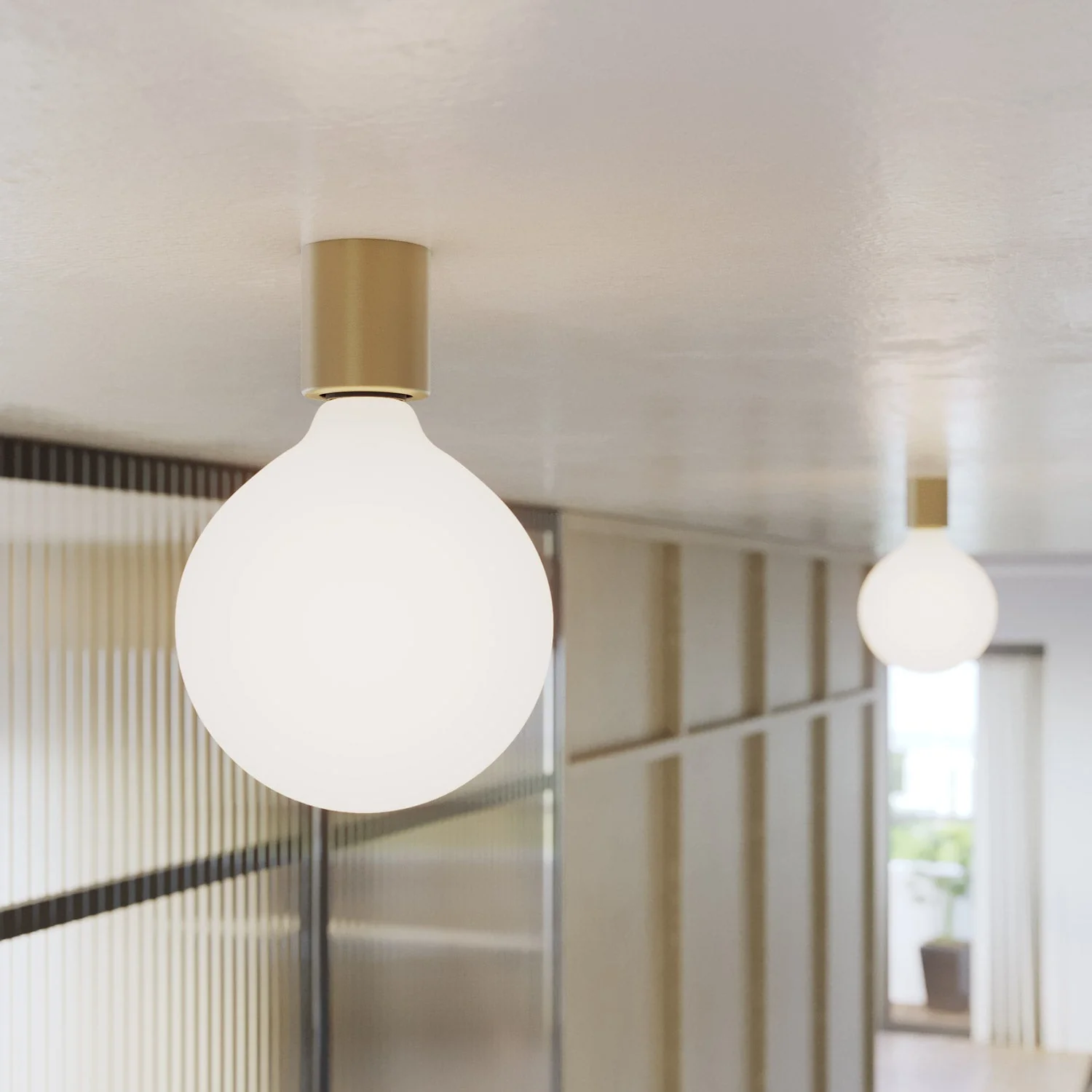 Metal wall light with globe light bulb porcelain effect - Satin bronze - Image 3