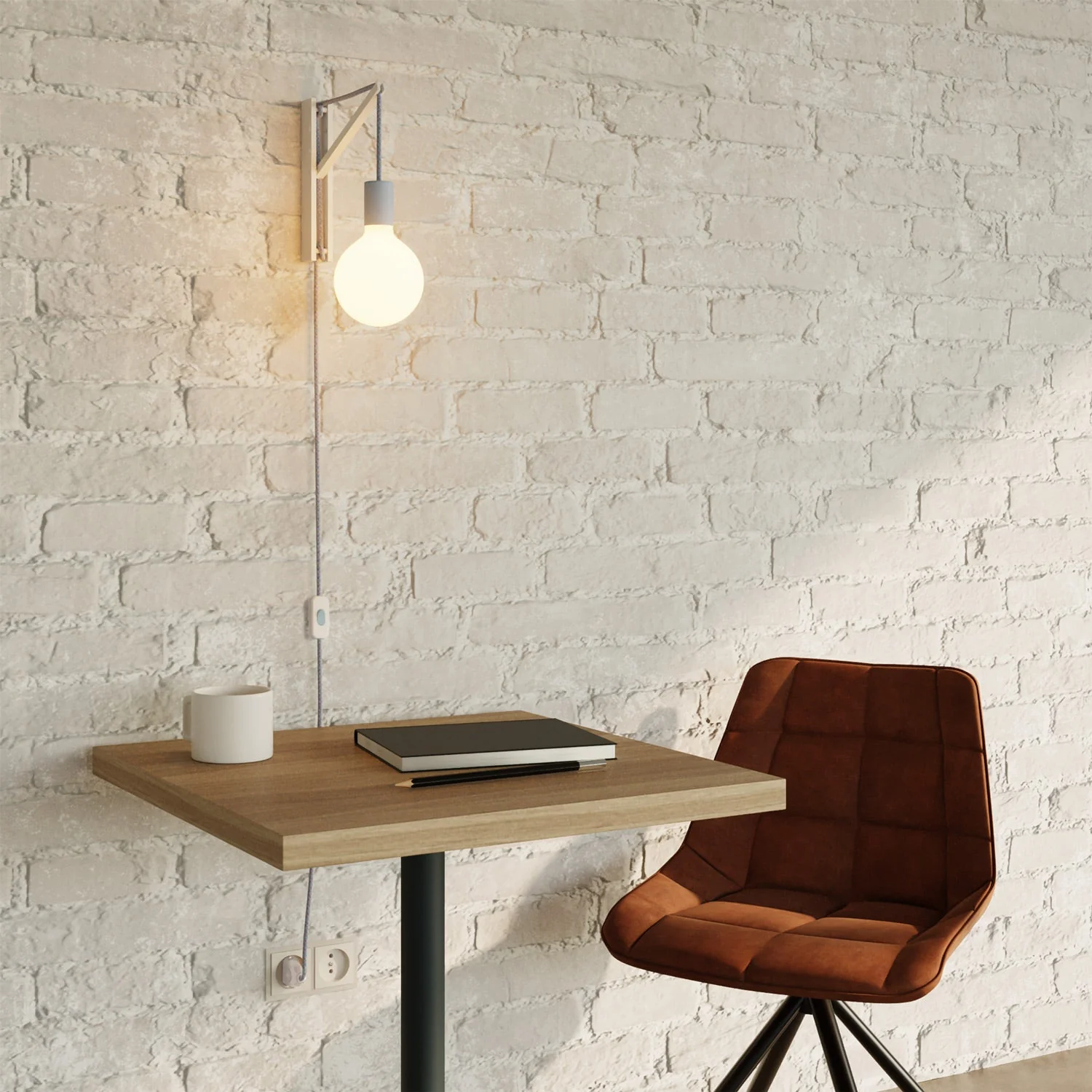 Metal wall light with two-pole plug - Powder blue - Image 2