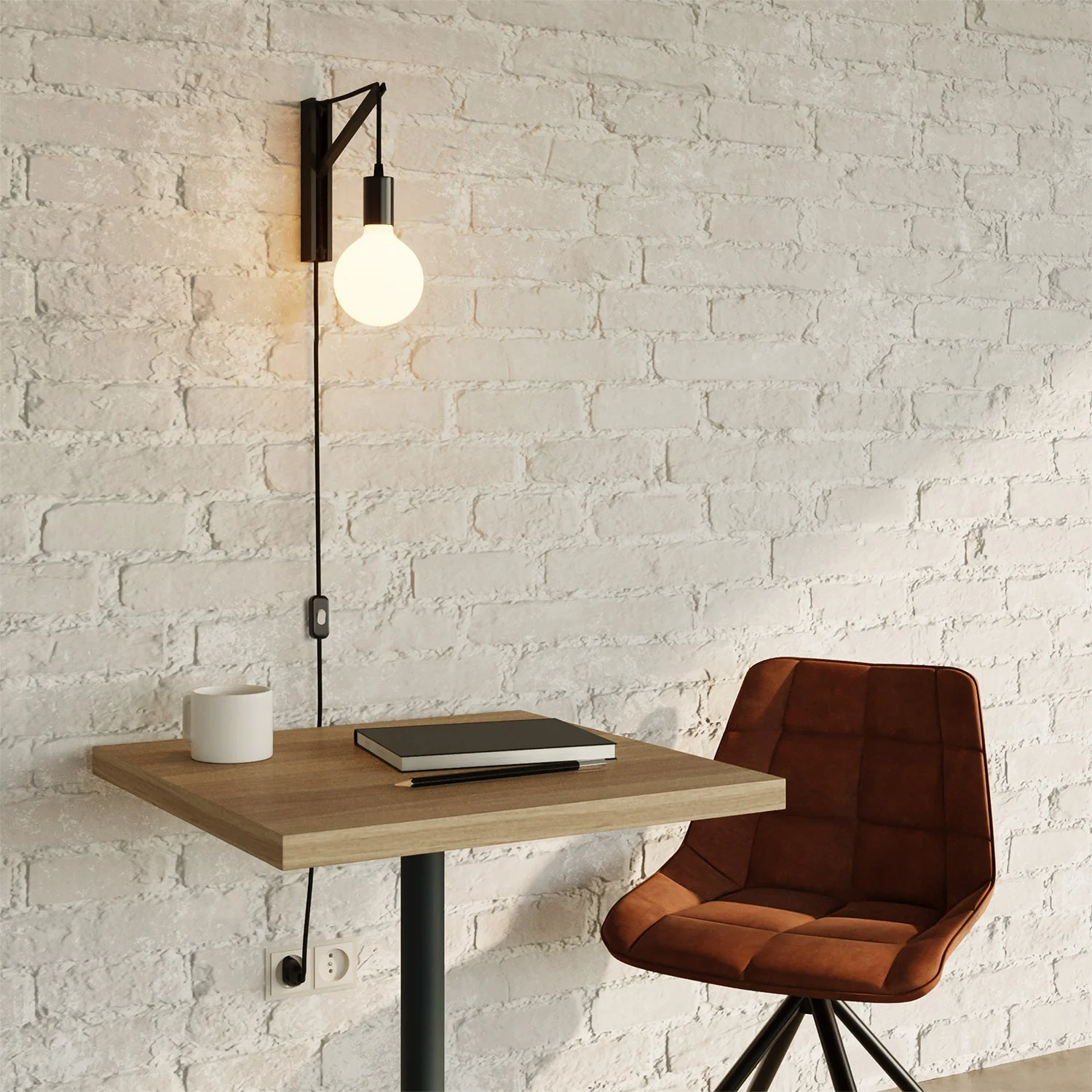 Wall light in metal with two-pole plug - Black - Image 2