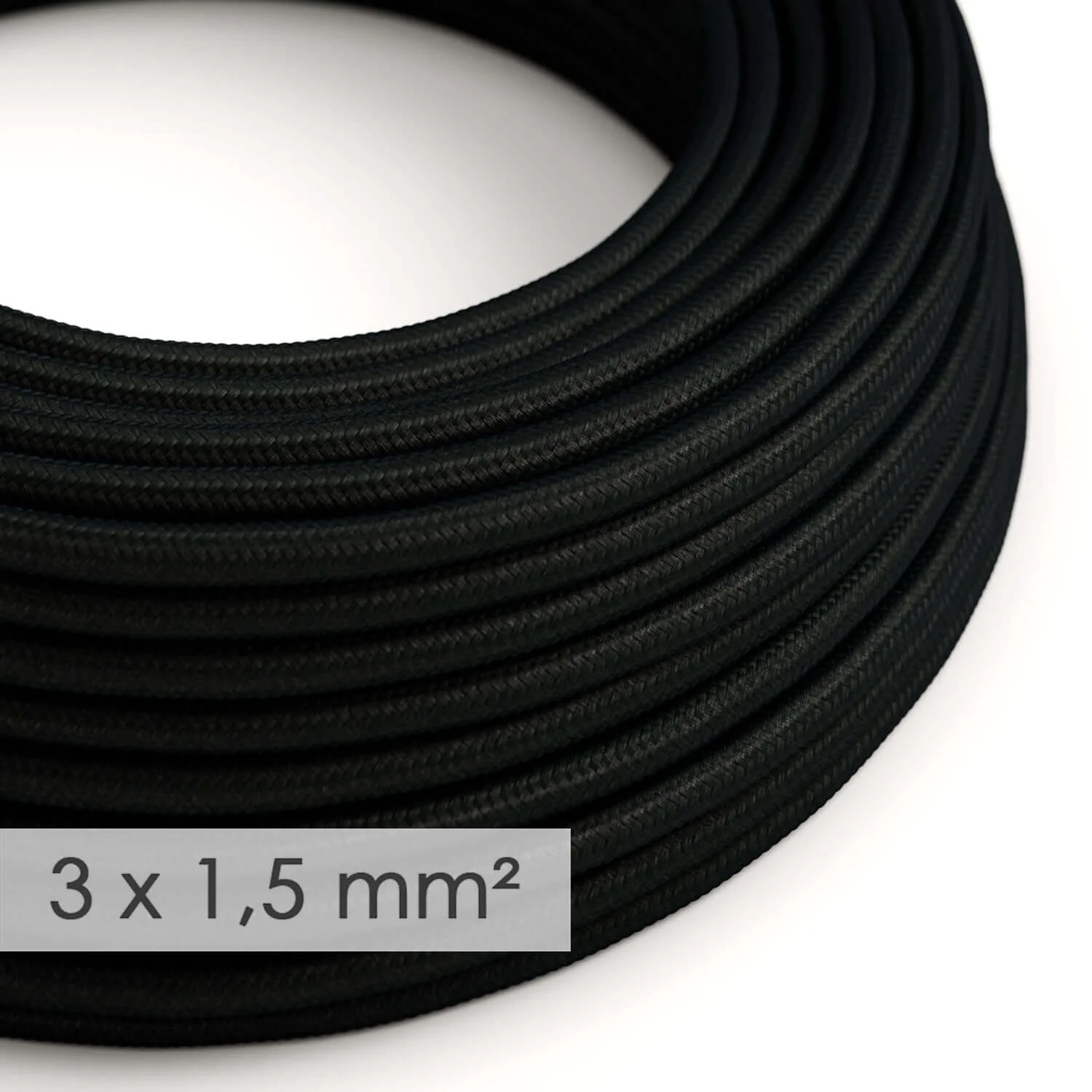 Large section 3x1.50 round cable - black silk-effect fabric RM04