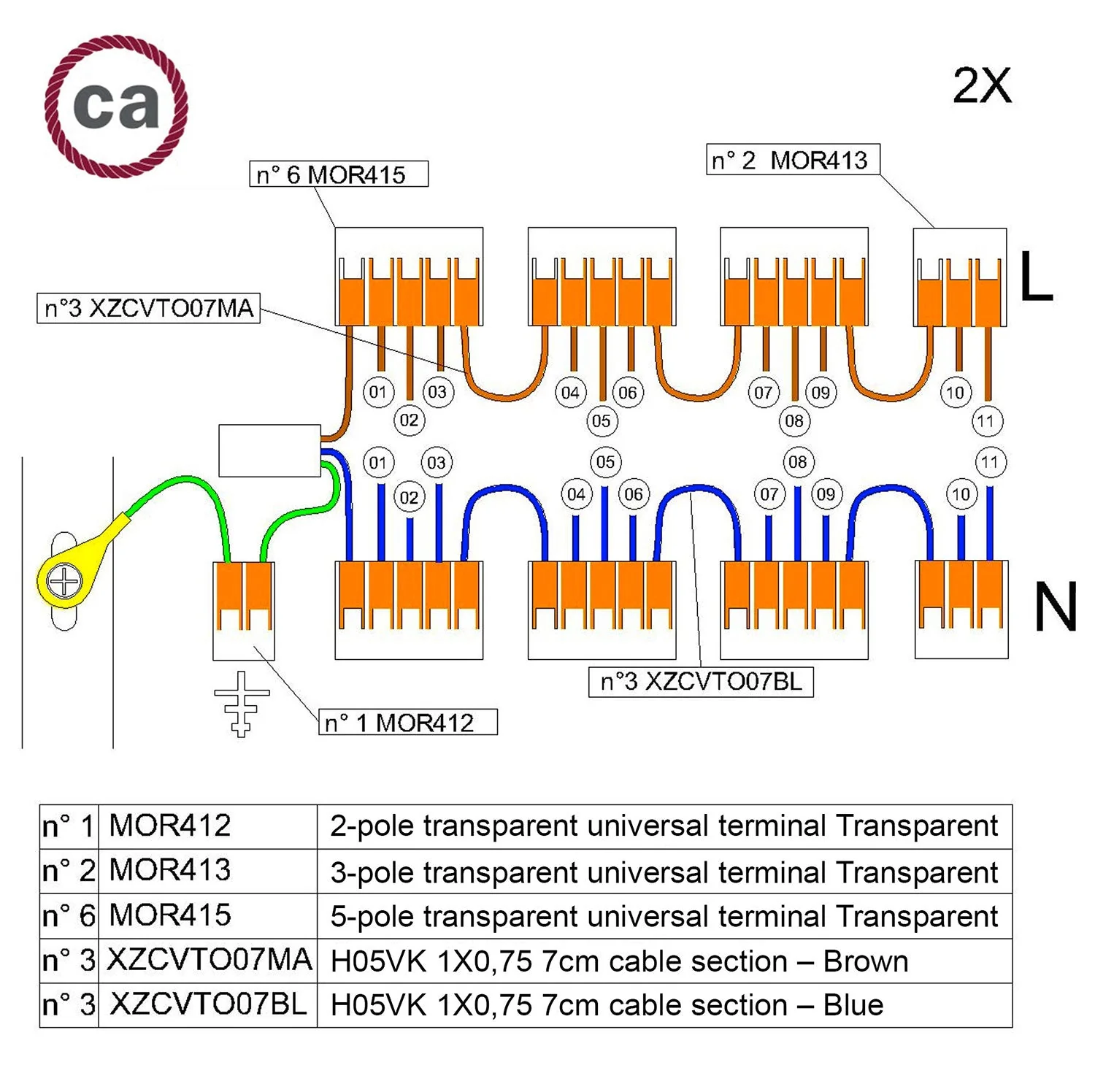 WAGO connection kit compatible with 2x cable for 11-hole ceiling rose - Image 2