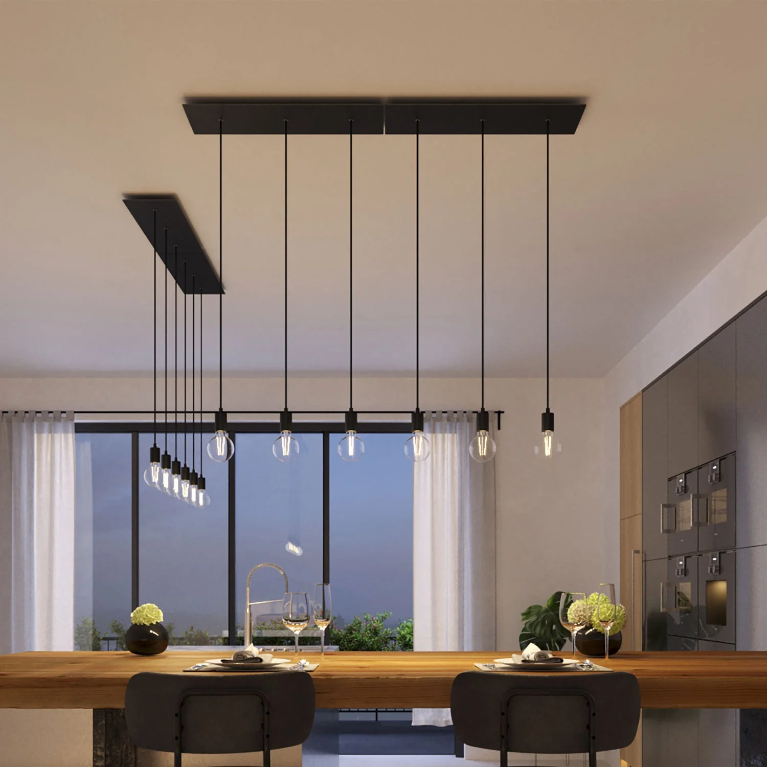 XXL Rose-One rectangular ceiling rose with 3 in-line holes and 6 side holes, dimensions 675 x 225 mm – Matte black Dibond - Image 4